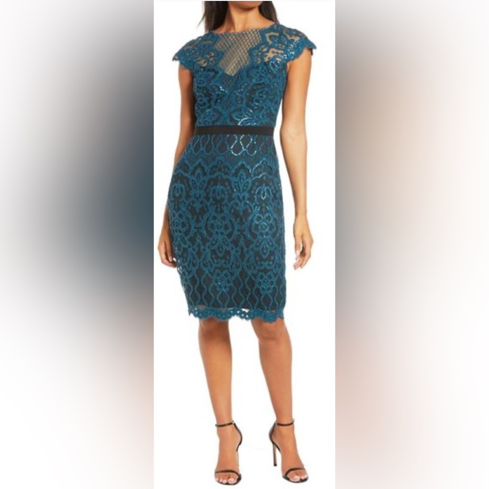 Tadashi Shoji Teal Lace Midi Dress NWT